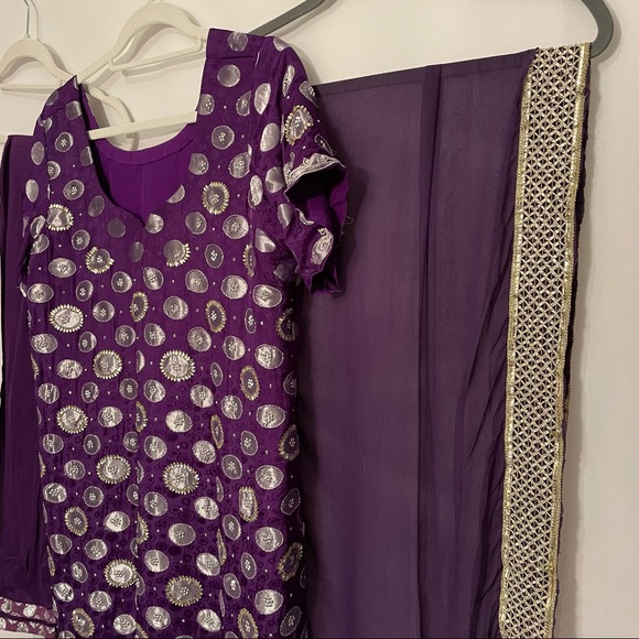 Purple Foil Salwar Kameez Indian 3-Piece Set – Size 40 - Picture 9 of 15